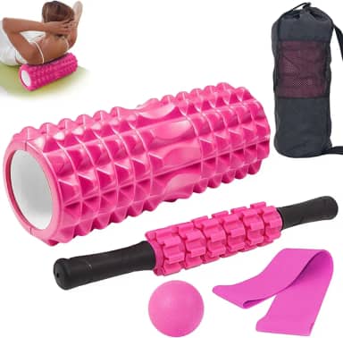 Rolo Liberação Miofascial,Rolo De Liberação Miofascial,5 em 1,Rolos De Espuma De Alta Densidade Para Massagem Muscular Profunda Em Pilates, Ioga e Fitness Para Liberar Pontos De Gatilho. (rosa)