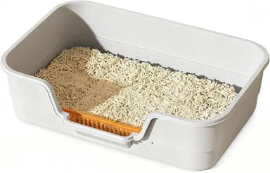 Suhaco Caixa de areia de entrada baixa para gatinhos caixas de areia grandes para gatos idosos pequena bandeja de areia de plástico para gatinhos pequenos com banqueta interna fácil limpeza 61 cm C x