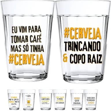 Jogo 2 Copos Americanos Vidro Personalizado Cerveja Frases Divertidas Engraçadas Arte Fixa 190ml Presente Criativo Logo Resistente (Cerveja trincando e copo raiz)