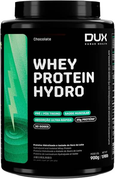 Whey Protein Hydro Chocolate Pote 900g – Absorção Rápida – Ganho Muscular – Baixo Teor de Lactose – Dux Human Health