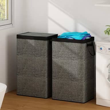 Cesto de Roupa Suja com Tampa, Cesto de Roupa Suja Grande com Saco Removível com Alça, Cesto Organizador Multiuso Dobrável em Tecido para Roupas, Brinquedos e Lavanderia, Cinza