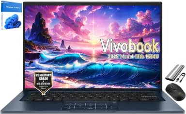 ASUS Laptop Vivobook modelo 2025 de 14 polegadas, Intel 10-Core i5-1334U (Beats i7-1265U), webcam 720p, USB C, design fino, dobradiça plana de 180°, Win11, mouse sem fio e PSD de 128 GB (12 GB RAM |