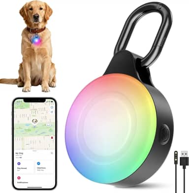 Luz para cães rastreador GPS 2 em 1 | Luz LED de rastreamento inteligente para animais de estimação apenas para iOS | IP68 à prova d'água | 6 modos de luz para coleira de cachorro para caminhadas