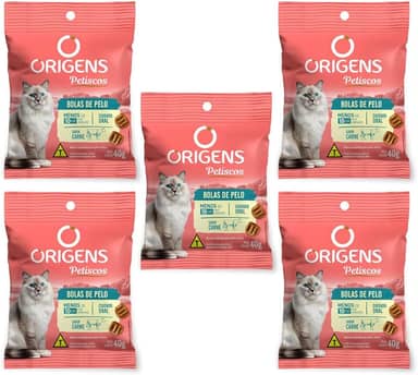 Origens Petiscos Gatos Bola de Pelo Sabor Carne 40g 5 Unidades