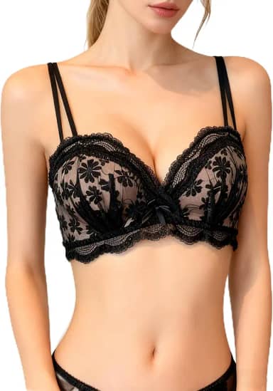 Sutiã feminino de renda estilo balconette - sutiã sem forro, lingerie sexy de malha para uso diário