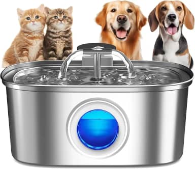 3.2L Bebedouro para Gatos, 304 Fonte Gatos Bebedouro Inox com Janela de Nível de água, Torneira Dupla