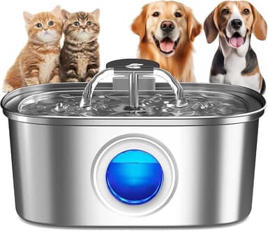 3.2L Bebedouro para Gatos, 304 Fonte Gatos Bebedouro Inox com Janela de Nível de água, Torneira Dupla