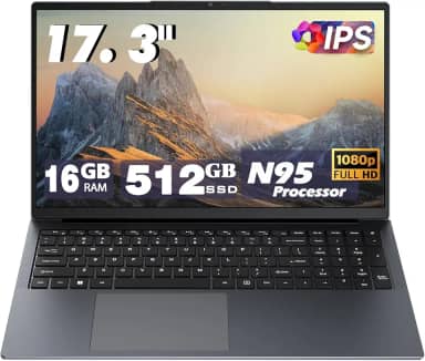 Laptop de 17 polegadas, processador de 12ª geração N95 4C 4T (3,4 GHz), 16 GB DDR4 RAM 512 GB SSD, tela 1080p, bateria grande de 10000 mAh, tipo C (dados), WiFi5, BT, RJ45, alto-falantes estéreo