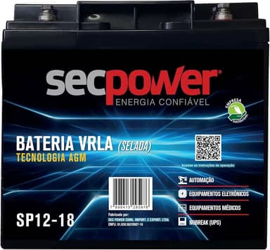 Bateria Estacionária VRLA (AGM) SecPower 12V - 18Ah - SP12-18