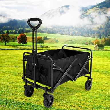 Carrinho de carga com grande capacidade. Vagão dobrável para serviço pesado portátil, com rodas (Preto)