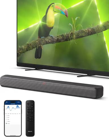PHILIPS Barra de som TAB5109 para TV, som de canal 2.0, DTS Virtual: X, Dolby Digital Plus, BT LE Audio, efeitos EQ, modo noturno, configuração fácil, EasyLINK, Roku TV Ready, controle