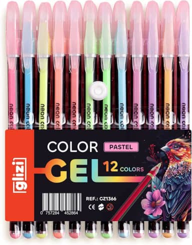 Glizi ColorGel, Kit 12 Canetas Gel Coloridas, Ponta 1.0mm, Cores Pastel