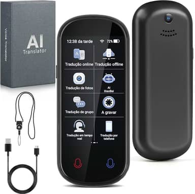 Dispositivo Tradutor de Idiomas, Traductor Eletrônico Bidirecional de Voz em Tempo Real Suporta 138 Idiomas, Offline, Gravação e Tradução de Fotos para Aprendizagem