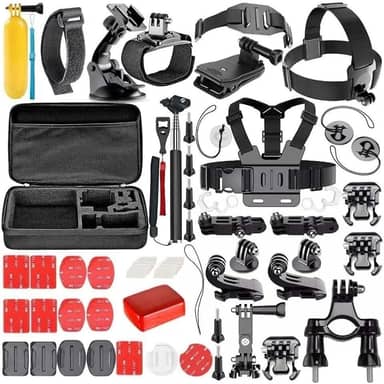 Kit Acessórios para Câmera de Ação 50 em 1 Conjunto de Gopro Com Maleta de Transporte Alça Peito Tripe Flexível Flutuador Compatível Action Cam e Ação Radical Para Aventuras e Viagem