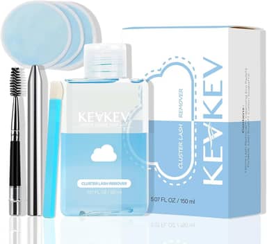 KevKev Removedor de cílios para aglomerados de cílios removedor de cola de cílios individual 150 ml para cílios com almofadas de algodão ecológico leve, não irritante, remoção rápida sem resíduos (150