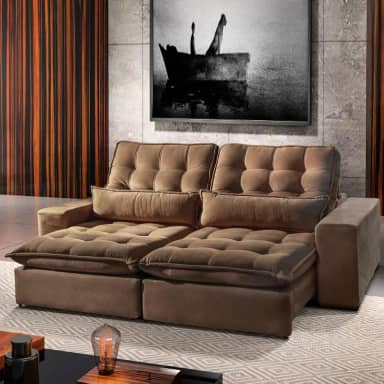 Sofá 5 Lugares Retrátil e Reclinável Bruna 2,90m Veludo - Móveis Mix