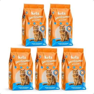 Kit 5 Areia Higiênica Sanitária Grão Fino Para Gatos 4kg Kets Gatissimo Sem Perfume Premium Natural Alfa Pet