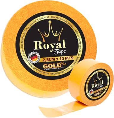Fita Dupla Face Gold+ 10 Mts x 2,5cm Protese Capilar Peruca Adesiva Transparente Não Derrete Não Mela Amarela Premium Marca Royal Tape