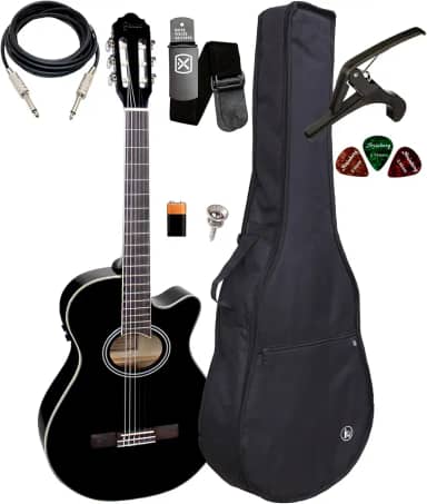 Violão Giannini Gnf 1d Ceq Bk Nylon Elétrico Preto +kit Full