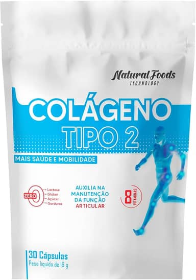 Colageno Tipo 2 Vitaminas Joelho Articulação Collagen Type 2 Refil 30 Cáps Não Desnaturado Proteina 40 mg Rende 30 Doses + Vitamina B1 B2 B6 B12 C E D3 Matéria Prima Importada - Natural Foods