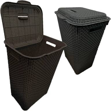 Cesto De Roupa Suja 72 Litros Resistente Lavanderia Com Tampa Organizador Roupas Lavanderia Banheiro (MARROM)