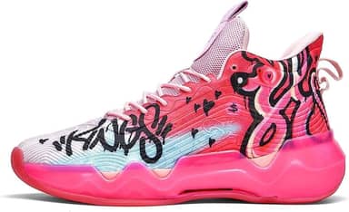 Tênis de basquete fluorescente neutro masculino Tênis feminino superleve cano alto Sapatos de combate estilo grafite