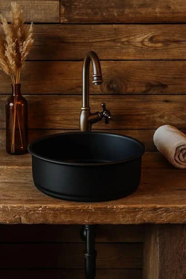 Cuba Redonda Para Pia Alumínio Reforçado 32x14cm Banheiro/lavabo Cor Preto