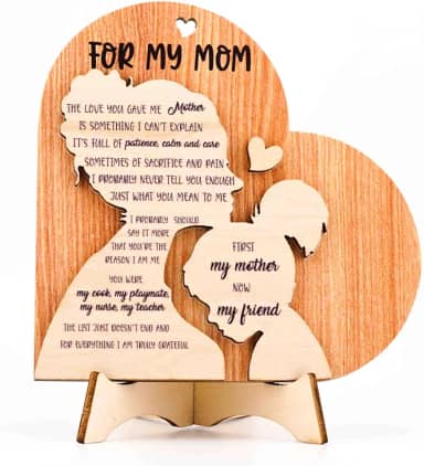 Presentes de filha de 12 cm para minha mãe, presente de madeira para o dia das mães, ideias de presente de aniversário de Natal, presente de melhor mãe de todos os tempos, primeiro coração de madeira