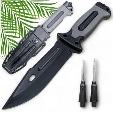 Faca Militar Com Design Ergonômico E Textura Emborrachada, Lâmina em Aço Premium, Ponta Quebra-Vidro, Bússola Integrada, Acompanha Pedreneira e Estojo para Cinto - Perfeita para Sobrevivência e Aventura