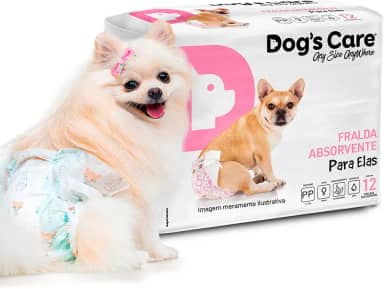 DOG’S CARE Fralda Descartável Para Cães Fêmeas de 3kg - Fralda Absorvente Para Cachorros Idosos e Filhotes - Tamanho PP - 12 Unidades
