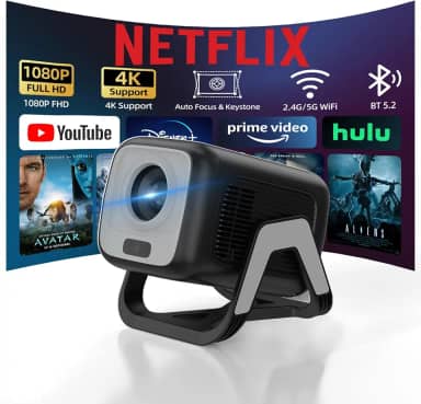 Bettdow Projetor 4k [Netflix-Licensed], Projetores Portatil 12000 Lumens Full Hd 1080p Compatível Com Android 13, HDR10+ Retroprojetor WiFi 6 BT 5.2, Keystone automático, Foco Automático (preto)
