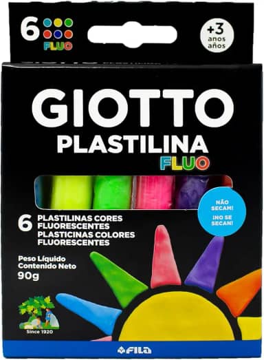 GIOTTO Massinha Plastilina Fluo, 6 Cores Fluorescentes, 90g, Não Seca