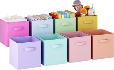 Organizador de Cubos Tecido de 8 Peças, Organizador de Cubos Dobrável, Cesta de Prateleira com Alças para Armários, Colorido