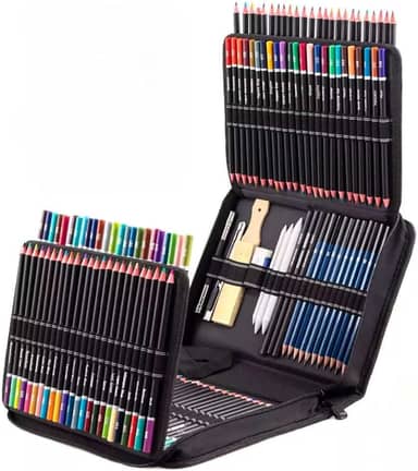 Conjunto de Lápis de Cor 145 Peças com Estojo – Kit Completo de Lápis Coloridos Suaves e Não Tóxicos para Desenho, Escola, Pintura e Artistas