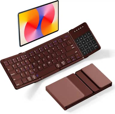 Teclado dobrável com touchpad de controle e número, teclado portátil ultrafino para iPhone para iPad para Mac para Android para Windows para iOS, suporta 4 dispositivos (BT5.1 x 3) (vermelho