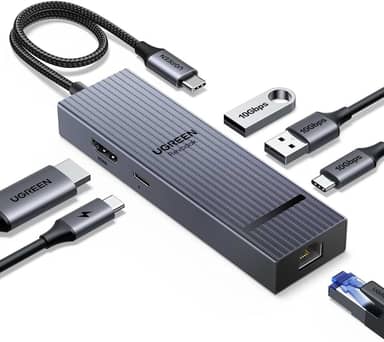 UGREEN Revodok Pro 6 em 1 USB C Hub, Adaptador Gigabit Ethernet com 4K 60Hz HDMI, 100 W PD, Portas de Dados USB A&C 3.2 de 10 Gbps Compatível com Mac M1/M2/M3, iPad, iPhone 16 Pro/Pro Max, Steam Deck