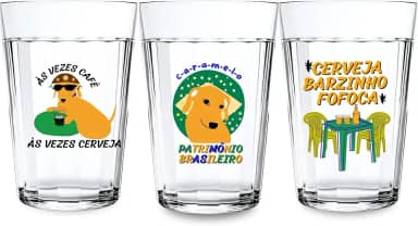 Kit 3 Copos Americanos 190ml Vidro Personalizado Cachorro Vira Lata Caramelo Meme Brasilidades Café/Cerveja Drinks Boteco Presente Engraçado
