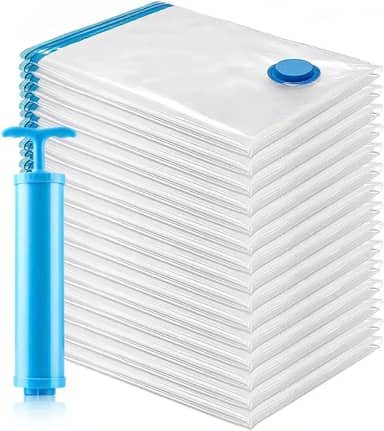 kit 10 sacos a vácuo 50 x 60 cm+ 1 Bomba. Ideal Para Armazenar Edredom, Cobertor, Casaco, Travesseiro, Ocupando Pouco Espaço. Super Resistente. Qualidade Premium - Marca: AMOREJA