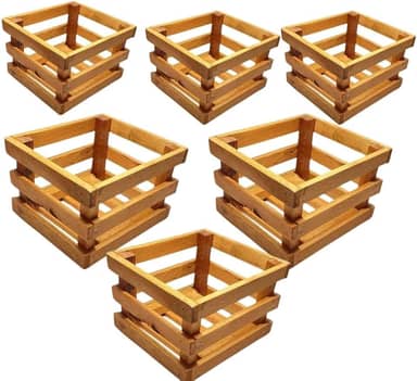 Genérico Kit de 5 Cachepots de Madeira de Eucalipto Reflorestamento, Marrom, Rústico, Pendurado, para Jardim Vertical, Varanda ou Horta, 26 x 26 x 14 cm, 2 kg, 5.2 pounds