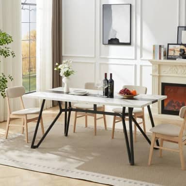 Mesa de cozinha retangular, mesas de sala de jantar, grande capacidade para 8 pessoas e mesa de MDF à prova d'água, mesa de sala de jantar para famílias grandes (branco + preto)