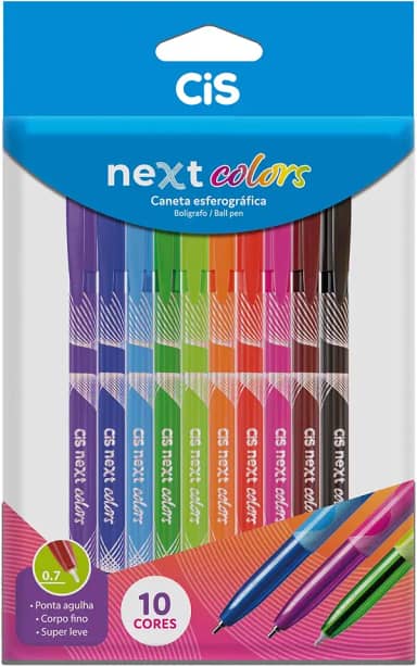 CIS, Caneta Esferografica 0,7 mm NEXT, Estojo com 10 unidades Cores sortidas