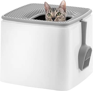 IRIS USA Premium Caixa de areia para gatos com entrada superior PRCL-SQ, branca