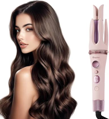 Modelador de Cachos Automático 3 em 1 (28/32 mm) com Escova Alisadora, Display LCD, 4 Temperaturas, Revestimento Cerâmico com Íons Negativos, Aquecimento Rápido, Desligamento Automático
