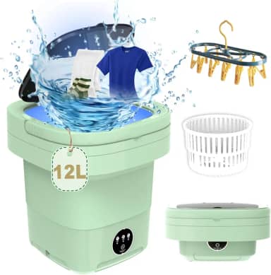 Máquina de lavar portátil, máquina de lavar pequena capacidade de 11L, mini lavadora e secadora dobrável com centrifugação para viagem, apartamento, meias, roupa íntima (verde)