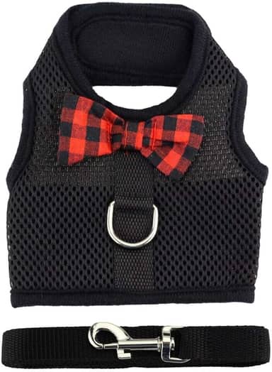 Arnês de coelho com correia ajustável de malha macia colete para coelho gatinho guinéu porco ratoWontee S preto