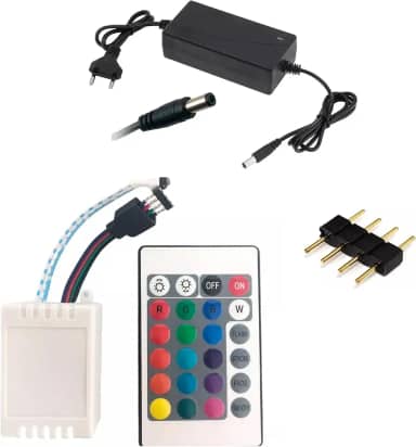 Kit Controle 24 teclas Rgb Fita Led 5050 3528 + Fonte 12 V + Emenda 4 vias pinos
