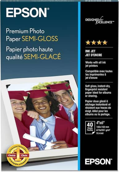 Papel fotográfico premium Epson SEMI-GLOSS (10 x 15 cm, 40 folhas) (S041982)