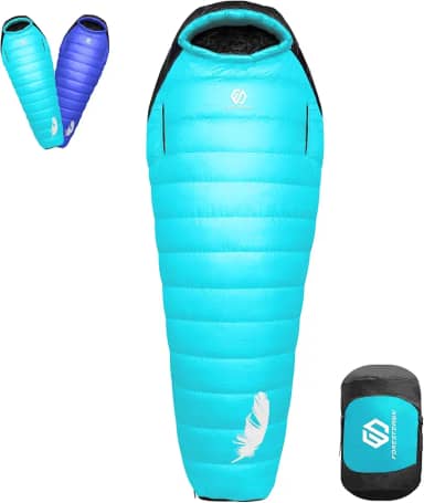 Wildroad Saco de dormir de 15 graus Celsius, saco de dormir de múmia para clima frio poder enchimento de plumas 650 para adultos, acampamento leve de inverno, caminhadas, mochila com saco de compressão