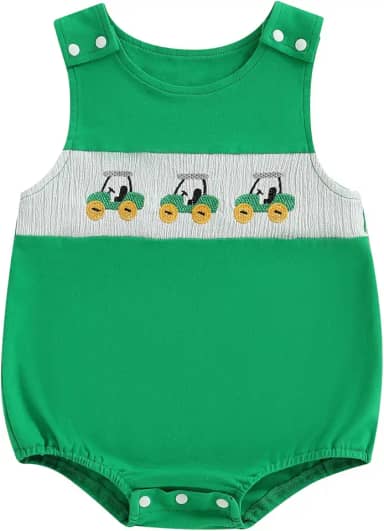 Roupas de golfe para recém-nascidos, meninos, meninas, bordadas, bolhas, macaquinho, sem mangas, roupa de verão