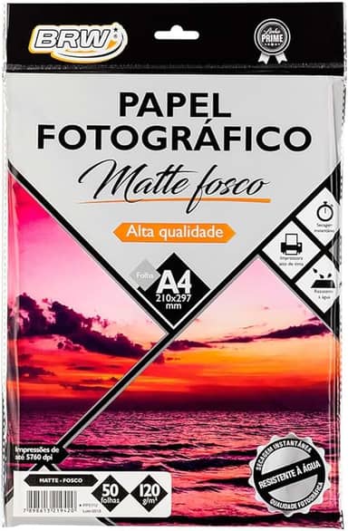 Papel Fotográfico Matte Fosco 180g com 50 Folhas, BRW